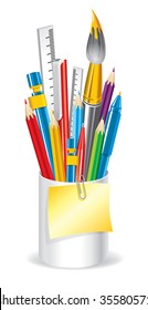 Stand with writing office tools and stickers (vector)