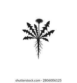 A standalone dandelion taproot silhouette featuring clean stamp edges on a white background