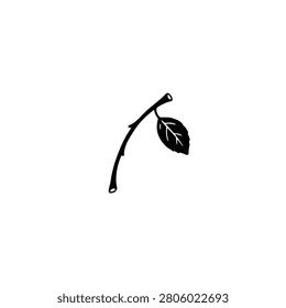 A standalone heritage crabapple silhouette with a long curved stem and single leaf