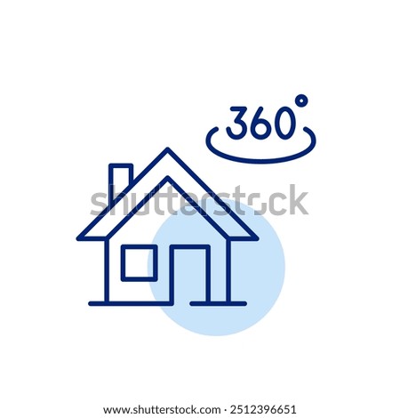 Standalone house and 360 degrees symbol. Virtual rental or sale home tour. Pixel perfect, editable stroke icon