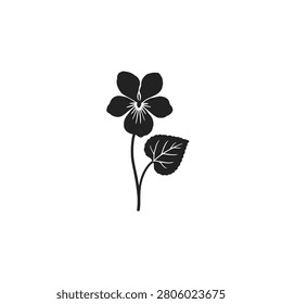 Standalone pressed wild violet blossom silhouette with single leaf