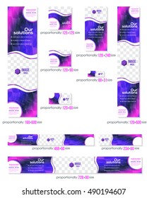Standard 10 Sizes Website Banners Template Big Set. Colorful Low Poly Abstract Backgrounds