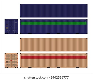 Standard 40ft container with side, top and door views