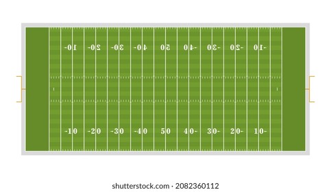 Standard american football field in stadium. American Football field with markings and green lawn. Vector illustration