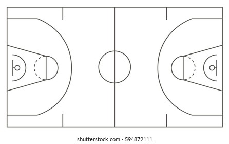 Standard Basketball court markup illustration. Vector illustration
