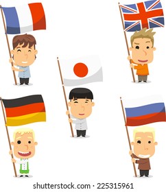 Standard bearer kids, holding flags Vector illustration cartoon.