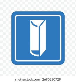 Um ícone quadrado azul padrão com uma silhueta branca de um cesto de papel usado ou recipiente de reciclagem