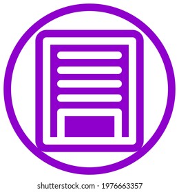 Standard building icon in flat design with purple color and outline on a line circle background.