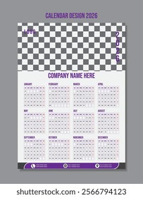  Standard Calendar Design 2026, colorful Calendar design 2026 