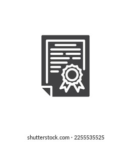 Icono vectorial de certificado estándar. signo plano relleno para concepto móvil y diseño web. Certificado de diploma con icono de glifo de insignia. Símbolo, ilustración del logotipo. Gráficos vectoriales