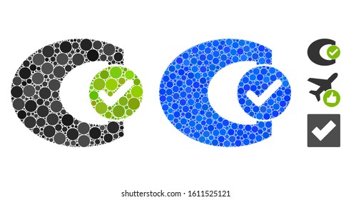 Standard check composition of small circles in various sizes and color tinges, based on standard check icon. Vector small circles are grouped into blue composition.