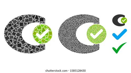 Standard check icon composition of trembly items in various sizes and color tones, based on standard check icon. Vector rough items are combined into composition.