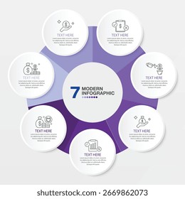 Standard circle infographic template with 7 steps, process or options, process chart, Used for process diagram, presentations, workflow layout, flow chart, infograph. Vector eps10 illustration.