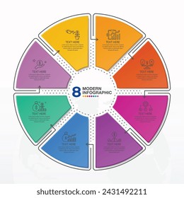 Plantilla infográfica circular estándar con 8 pasos, proceso u opciones, diagrama de proceso, Utilizado para diagrama de proceso, presentaciones, diseño de flujo de trabajo, diagrama de flujo, infografía. Ilustración del vector eps10.