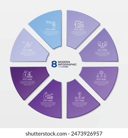 Standard circle infographic template with 8 steps, process or options, process chart, Used for process diagram, presentations, workflow layout, flow chart, infograph. Vector eps10 illustration.