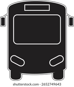 Standard city bus front icon representing local transportation service, school bus or public mobility with transparent background