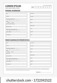 Standard clean application form. Document template admission of a foreigner traveling abroad, application vector for filling out passports, immigrant visas.