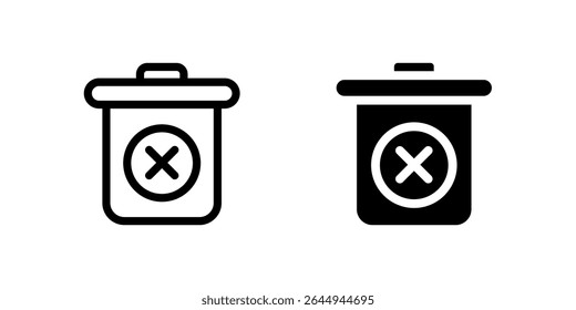 Standard delete trash bin icon set for removing, discarding, and archiving data. Essential for user interfaces and digital file management.