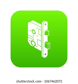 Standard door lock icon green vector isolated on white background