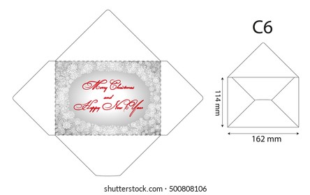 standard envelope template with snowflakes,greeting Christmas.vector illustration