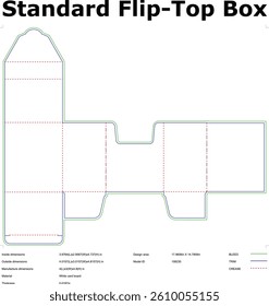 Standard Flip Top Box Die Cut Template Unfolded View With Bleed Trim And Crease Lines Packaging Design Technical Drawing Product Packaging