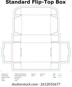 Standard Flip Top Box Packaging Template With Dimensions And Cut Lines