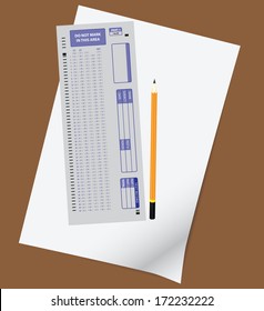 The standard form of 50 questions on the test with a pencil. Vector illustration.