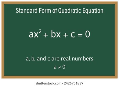 Standard Form of Quadratic Equation on a green chalkboard. Education. Science. Formula. Vector illustration.