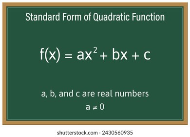 Standard Form of a Quadratic Function on a green chalkboard. Education. Science. Formula. Vector illustration.