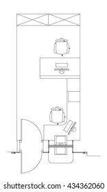 Standard furniture symbols used in architecture plans icons set, office planning icon set, graphic design elements. Bank Office room - top floor view plans. Vector isolated.
