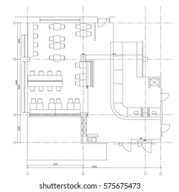 Standard furniture symbols used in architecture plans icons set, office planning icon set, graphic design elements. Small cafe, restaurant, beer pub - top view plans. Vector isolated.