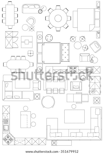 Standard Furniture Symbols Used Architecture Plans Stock Vector ...