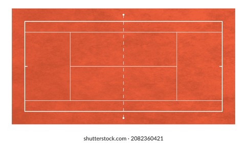 Standard gravel tennis court. Orange gravel regulation tennis court size. Vector illustration