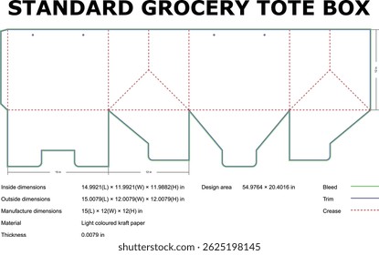 Standard Grocery Tote Box Blueprint Template Design With Dimensions For Crafting