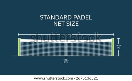 Standard guide of a padel net size with accurate dimensions and clear layout. Ideal for sports education, facility planning, coaching, and professional recreation design.