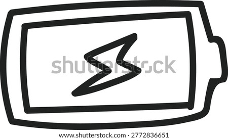 A standard hand-drawn battery icon with a lightning bolt symbol in the middle, representing portable energy, voltage, and electrical storage.