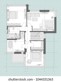 Standard home furniture symbols set used in architecture plans, home planning icon set, graphic design elements. Small privat house - top view plans. Vector isolated.