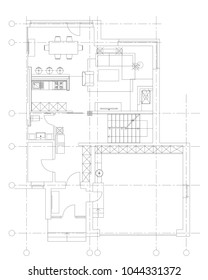 Standard home furniture symbols set used in architecture plans, home planning icon set, graphic design elements. Small privat house - top view plans. Vector isolated.