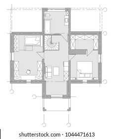 Standard home furniture symbols set used in architecture plans, home planning icon set, graphic design elements. Small privat house - top view plans. Vector isolated.