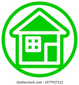 Standard house icon in flat design with green color and outline on a line circle background.