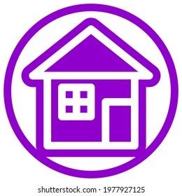 Standard house icon in flat design with purple color and outline on a line circle background.