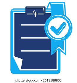 Standard icon represented by paper, check mark Dualtone style.