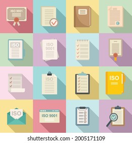 Standard icons set flat vector. Iso certified. Certificate quality