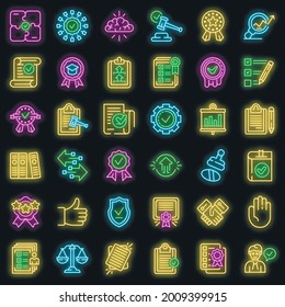 Standard icons set. Outline set of standard vector icons neon color on black