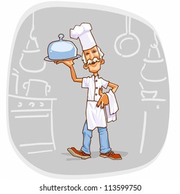 Standard illustration of Cook Chief holding a towel and a dish.