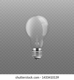 Standard incandescent light bulb without electricity, screw base glass lightbulb - symbol of idea, inspiration, power and energy isolated on transparent background, vector illustration