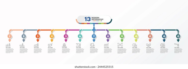 Standard infographic design with icons and 13 options or steps. Infographics business concept for info graphics, flow charts.