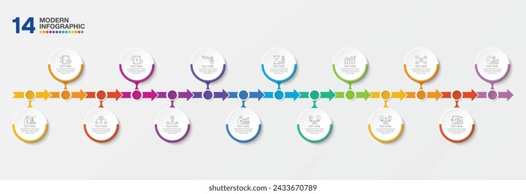 Standard infographic design with icons and 14 options or steps. Infographics business concept for info graphics, flow charts.