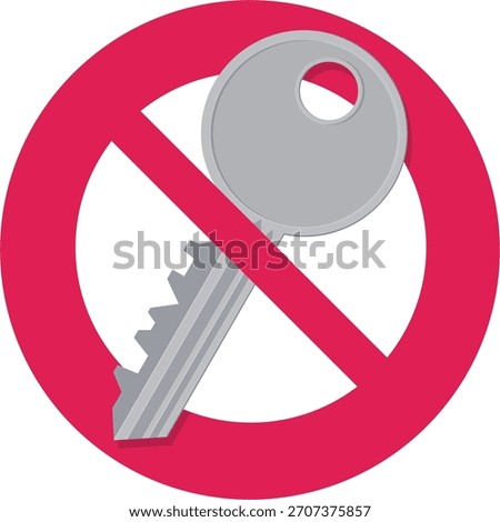 Standard key crossed out by a large red circle prohibition sign (No Key). Concept for security restriction, locked out, or no access.(cut out)