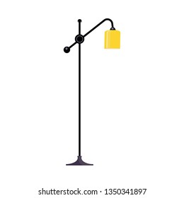 Standard lamp. Yellow lampshade, pole, floor. Vector illustration can be used for topics like interior design, furniture, apartment decor, light